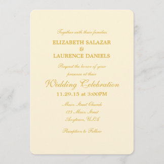 Cream Ivory Gold Plain Simple Wedding Invitation