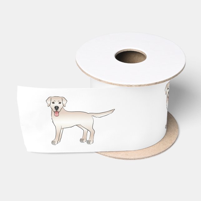 Cream Labrador Retriever Cartoon Dog Illustration Satin Ribbon (Spool)