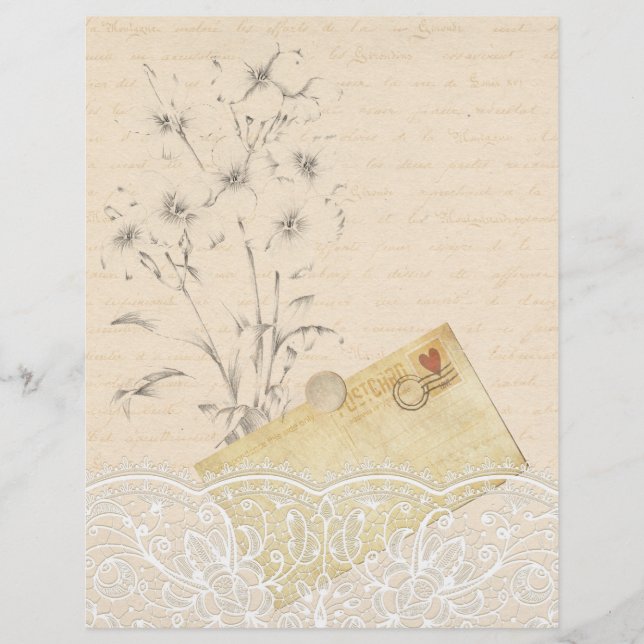 Cream & Lace Floral Scrapbook Paper (Front)