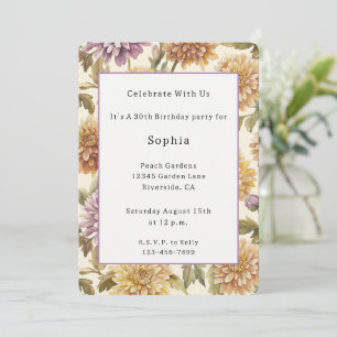 Cream Lavender Yellow Peach Flowers Birthday  Invitation