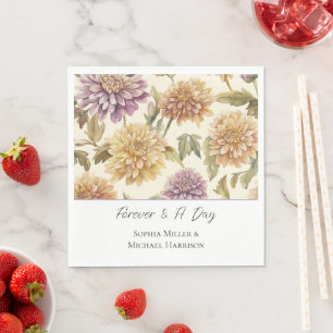 Cream Lavender Yellow Peach Flowers Wedding Napkin