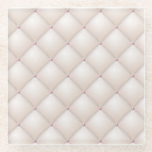 Cream leather, vintage upholstery texture. glass coaster