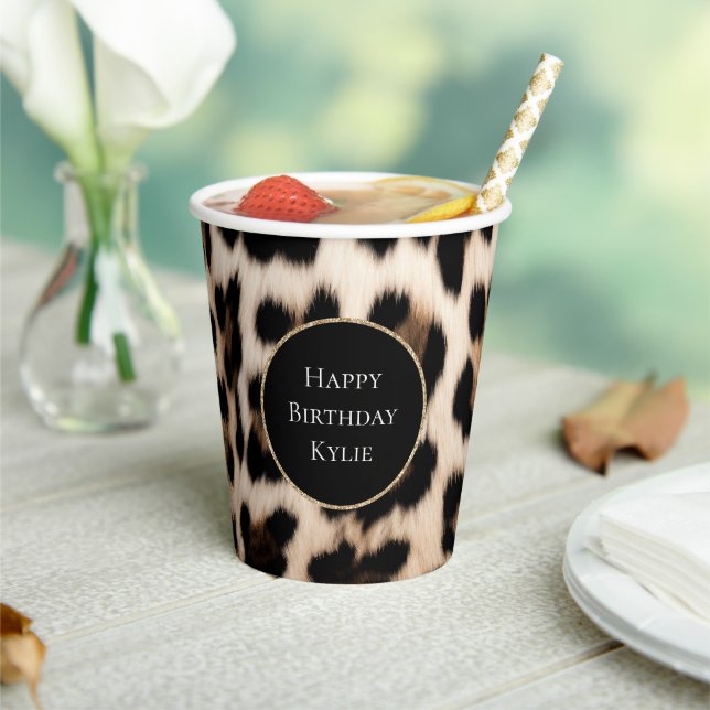 Cream Leopard Animal Glitter Frame Paper Cups (Insitu)