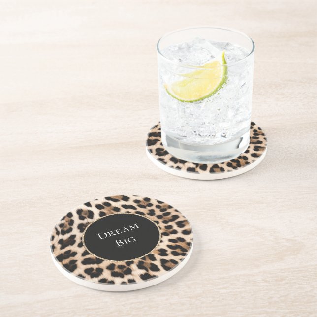 Cream Leopard Animal Gold Glitter Coaster (Side)