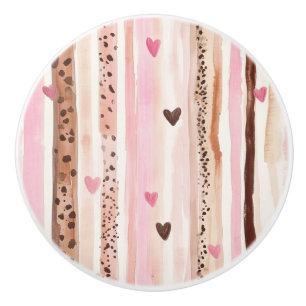 Cream Leopard Animal Print Pink Hearts Ceramic Knob