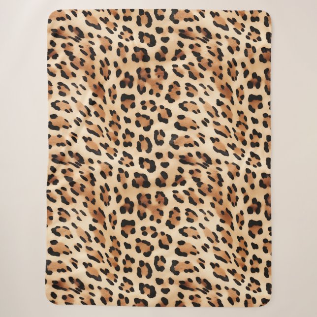 Cream Leopard Animal Print Sherpa Blanket (Front)
