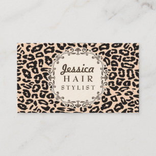 Cream Leopard Print Hair Stylist Appointment Cards