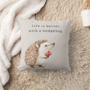 Cream Life is better with a hedgehog Throw Pillow