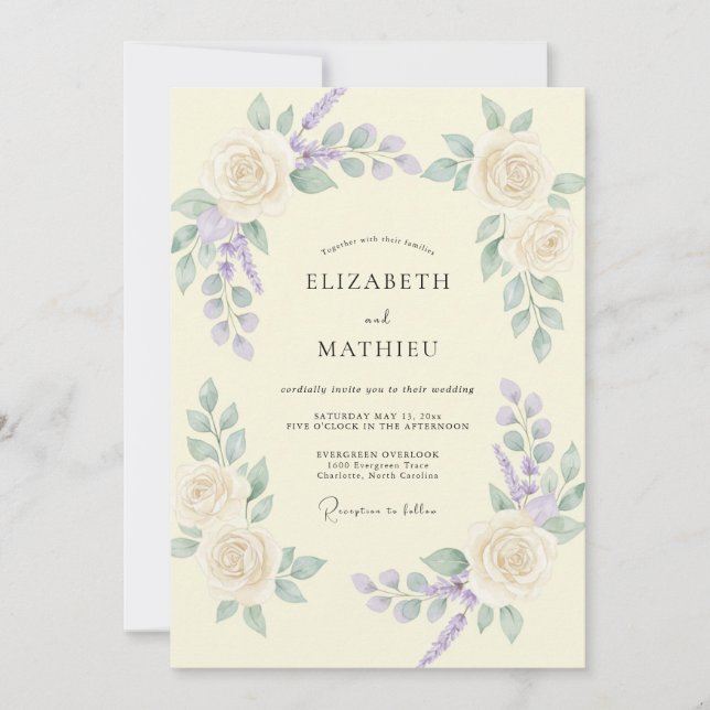 Cream Lilac Vine Wedding Invitation (Front)