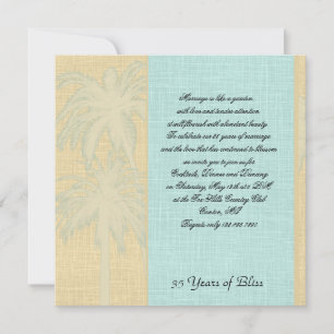 Cream Linen and Blue Palm Trees Anniversary Invitation