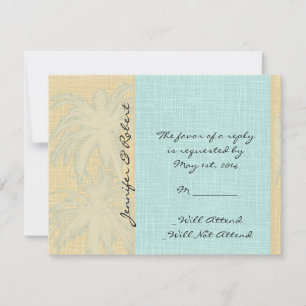 Cream Linen and Blue Palm Trees Response Card