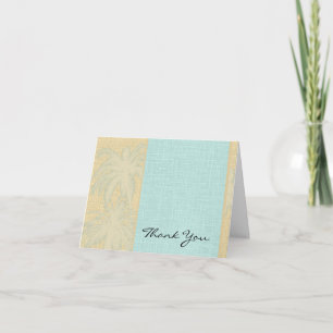 Cream Linen and Blue Palm Trees Thank You Card