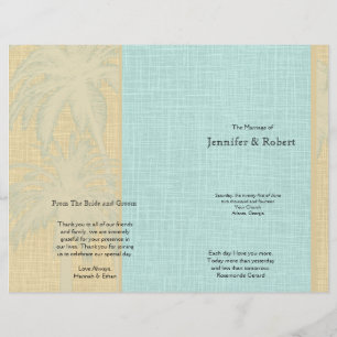 Cream Linen and Blue Palm Trees Wedding Program