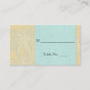 Cream Linen Blue Palm Trees Wedding Place Cards