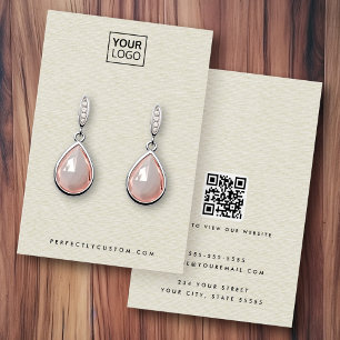 Cream linen look logo QR earring display card