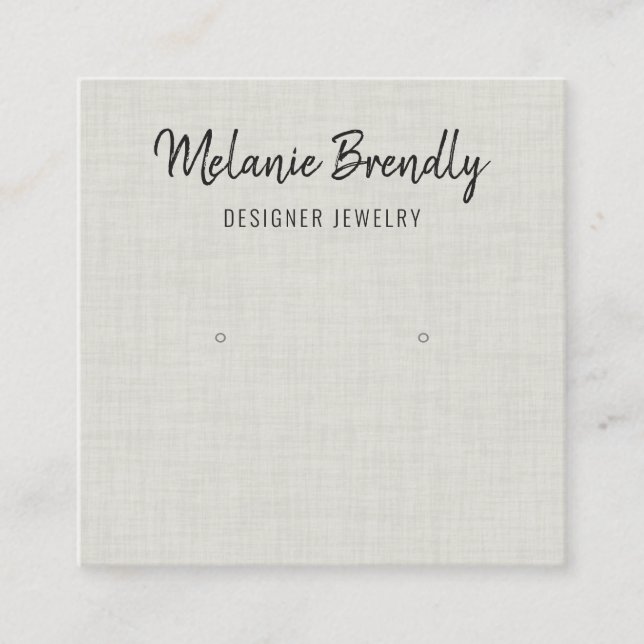 Cream Linen Pattern Earring Display Business Card (Front)