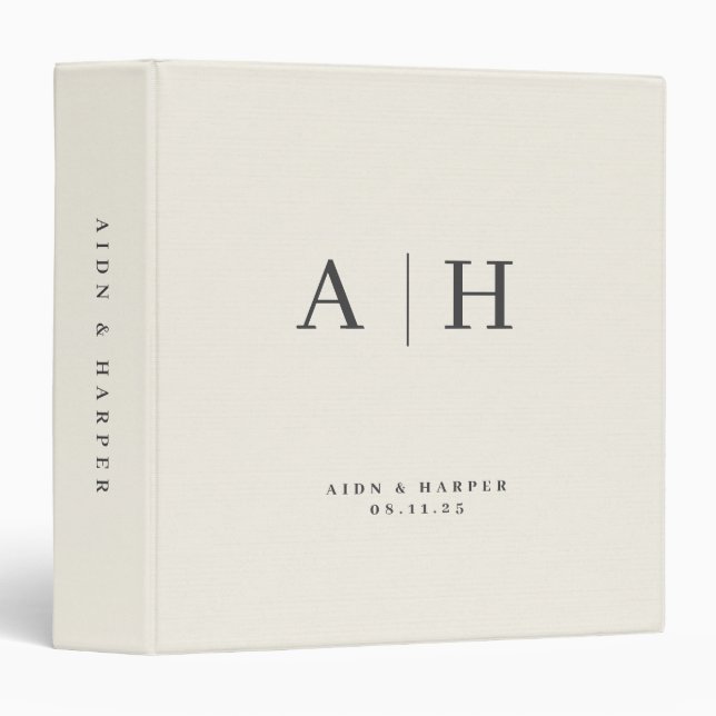 Cream Linen Texture Wedding Note Custom Monogram Binder (Front/Spine)