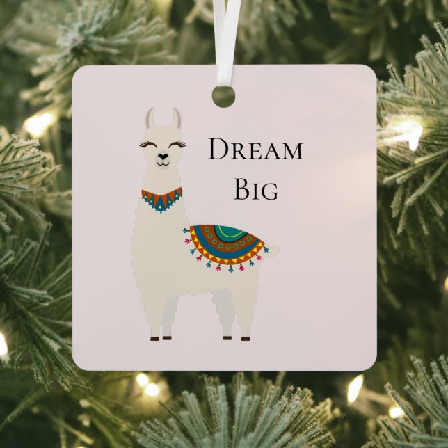 Cream Llama Metal Ornament (Insitu)
