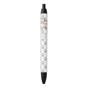 Cream Long Coat Chihuahua Cartoon Dog & Name Black Ink Pen