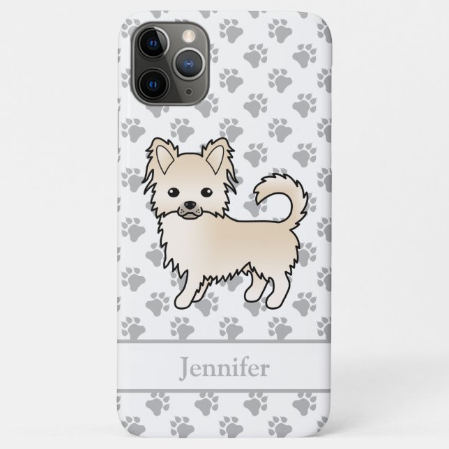 Cream Long Coat Chihuahua Cartoon Dog & Name Case-Mate iPhone Case (Back)