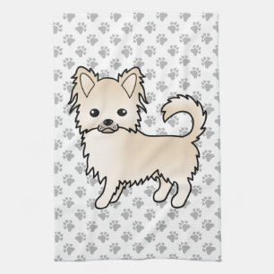 Cream Long Coat Chihuahua Cartoon Dog & Paws Kitchen Towel