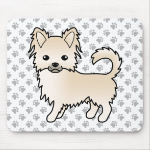 Cream Long Coat Chihuahua Cartoon Dog & Paws Mouse Pad