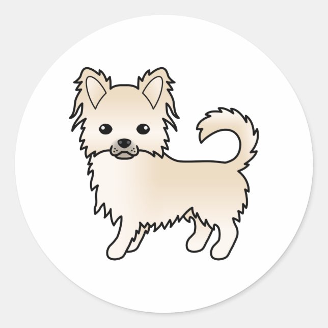 Cream Long Coat Chihuahua Cute Cartoon Dog Classic Round Sticker (Front)
