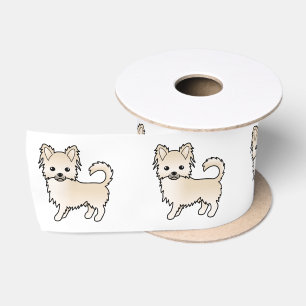 Cream Long Coat Chihuahua Cute Cartoon Dog Satin Ribbon