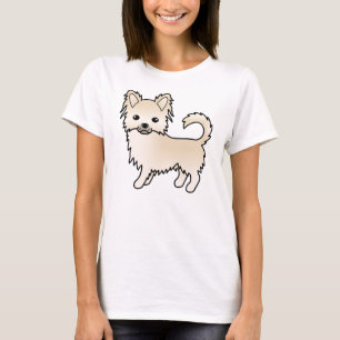 Cream Long Coat Chihuahua Cute Cartoon Dog T-Shirt