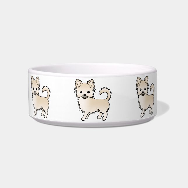 Cream Long Coat Chihuahua Cute Cartoon Dogs Bowl (Front)