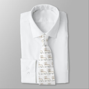 Cream Long Hair Dachshund Cartoon Dog Pattern Tie