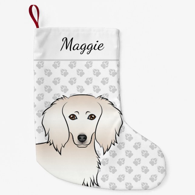 Cream Long Hair Dachshund Cute Cartoon Dog Head Small Christmas Stocking (Front)