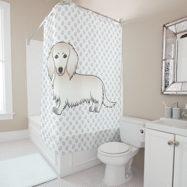 Cream Long Hair Dachshund Cute Cartoon Dog & Paws (In Situ)