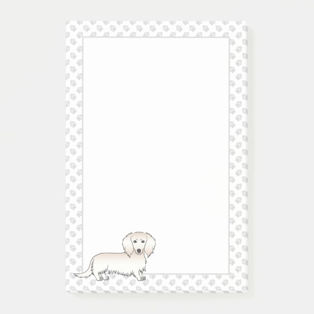 Cream Long Hair Dachshund Cute Cartoon Dog & Paws Post-it Notes (Front)