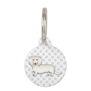Cream Long Hair Dachshund Cute Cartoon Dog Pet Tag