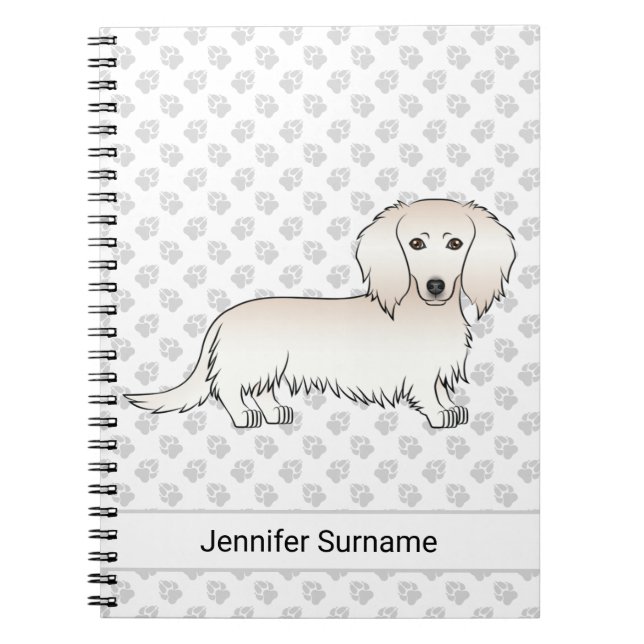 Cream Long Hair Dachshund Cute Cartoon Dog & Text Notebook (Front)