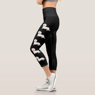Cream Long Hair Dachshund Cute Cartoon Dogs Capri Leggings