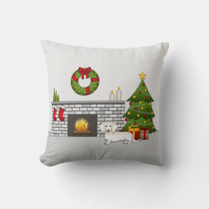 Cream Long Hair Dachshund Cute Dog Christmas Room Throw Pillow