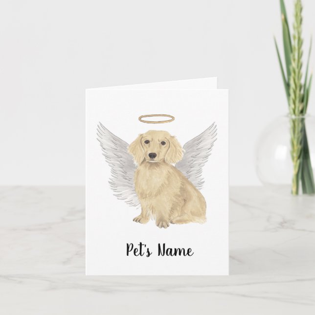 Cream Long Haired Dachshund Sympathy Memorial Card (Front)