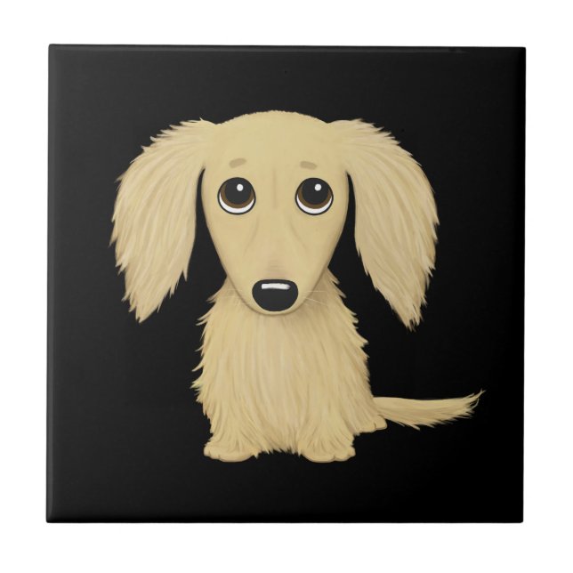 Cream Longhaired Dachshund Puppy Tile (Front)