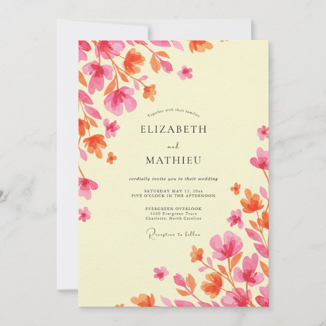 Cream Magenta Vine Wedding Invitation (Front)