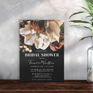  Cream Magnolias Rust Copper Floral Black Shower  Invitation