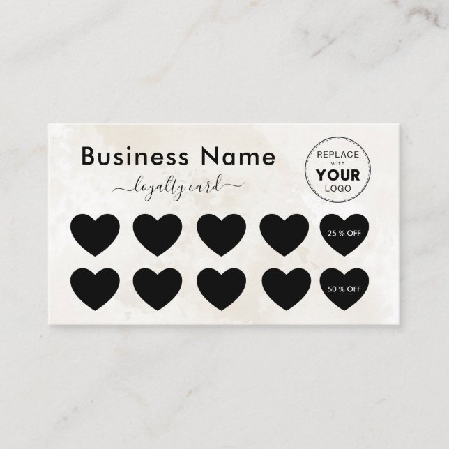 Cream Marble Add Your Logo Discount Minimal Girly Loyalty Card (Front)