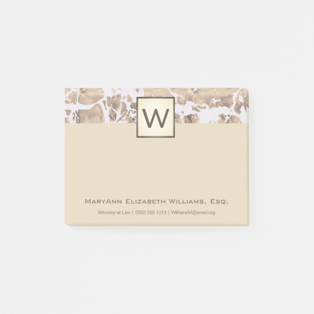Cream Marble Executive Monogram Post-it Notes (Front)