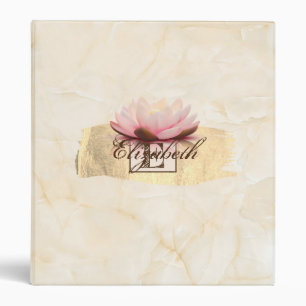 Cream Marble,Gold Brush Stroke, Monogram Lotus Binder