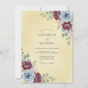 Cream Maroon Watercolor Rose Wedding Invitation