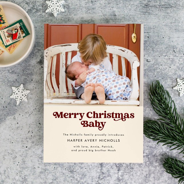 Cream Merry Christmas Baby Birth Announcement (Creator Uploaded)