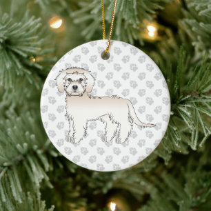 Cream Mini Goldendoodle Cartoon Dog & Text Ceramic Ornament