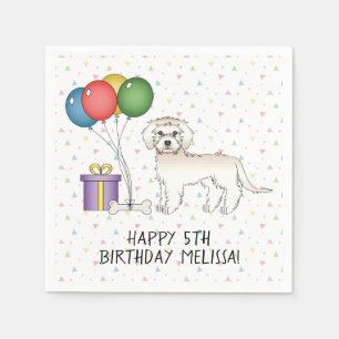 Cream Mini Goldendoodle Cute Cartoon Dog Birthday Napkin