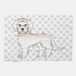 Cream Mini Goldendoodle Cute Cartoon Dog & Paws Kitchen Towel